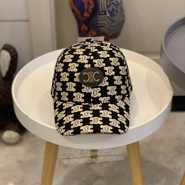 CELINE新品女士帽子 賽琳春夏新款凱旋門logo鎖扣提花帆布棒球帽鴨舌帽  mm1717